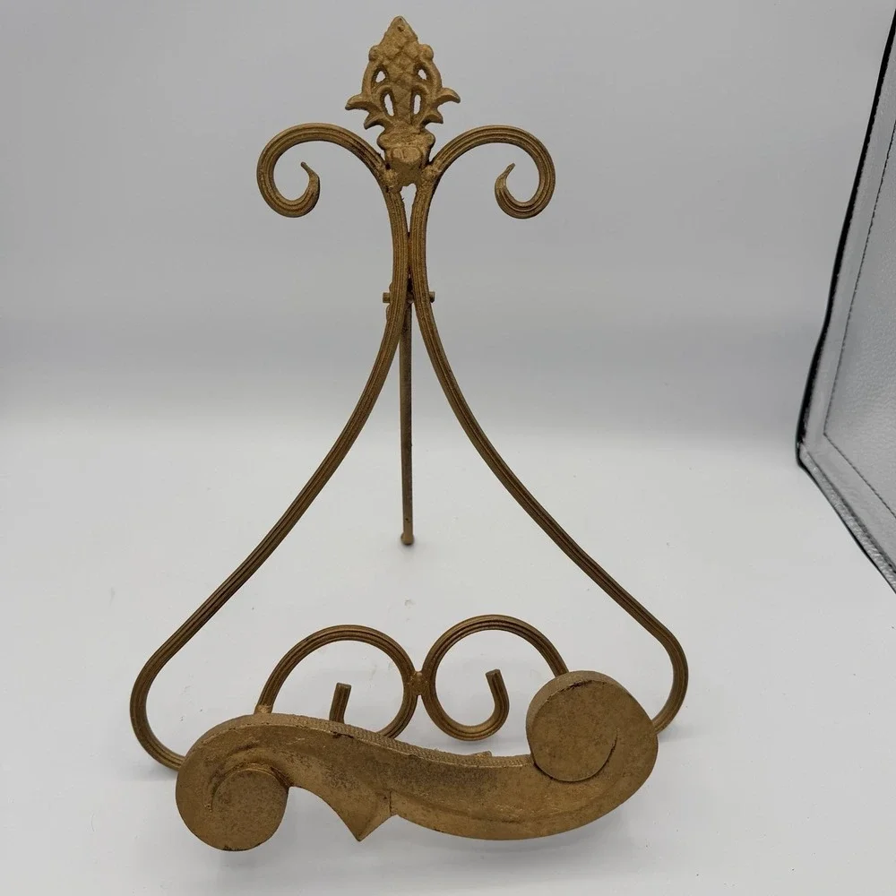 Vintage Ornate Metal Easel Picture/ Book/Plate Display Holder Stand